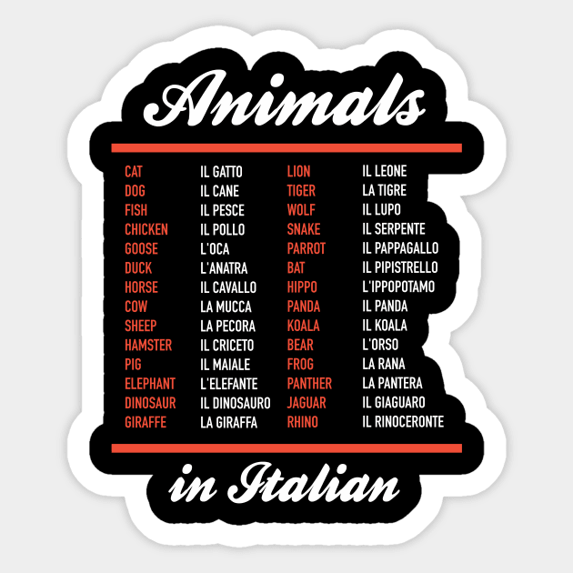 Animals In Italian - Italian Language Cheatsheet Sticker by Hidden Verb